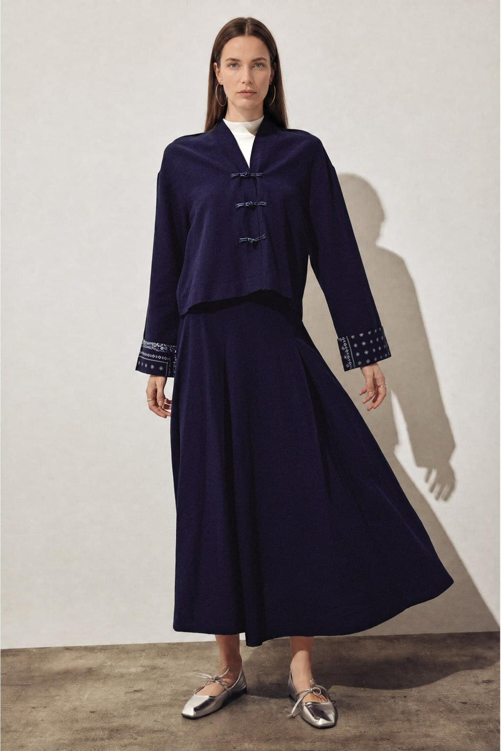 Cotton A Form Linen Blend Midi Skirt