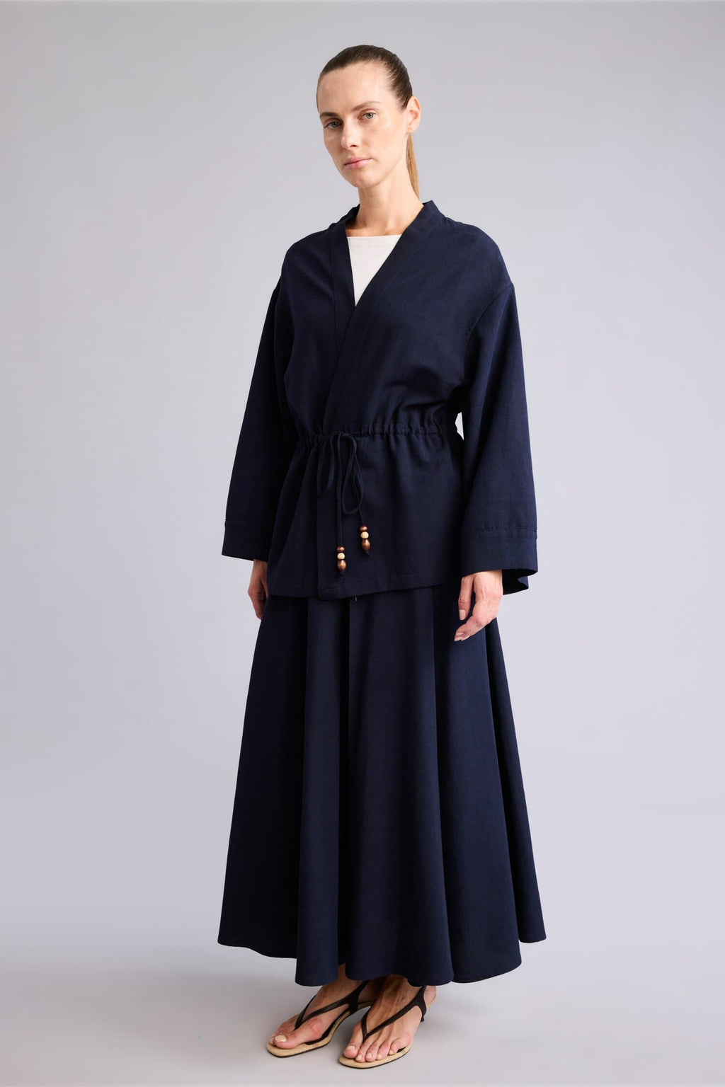 Cotton A Form Linen Blend Midi Skirt