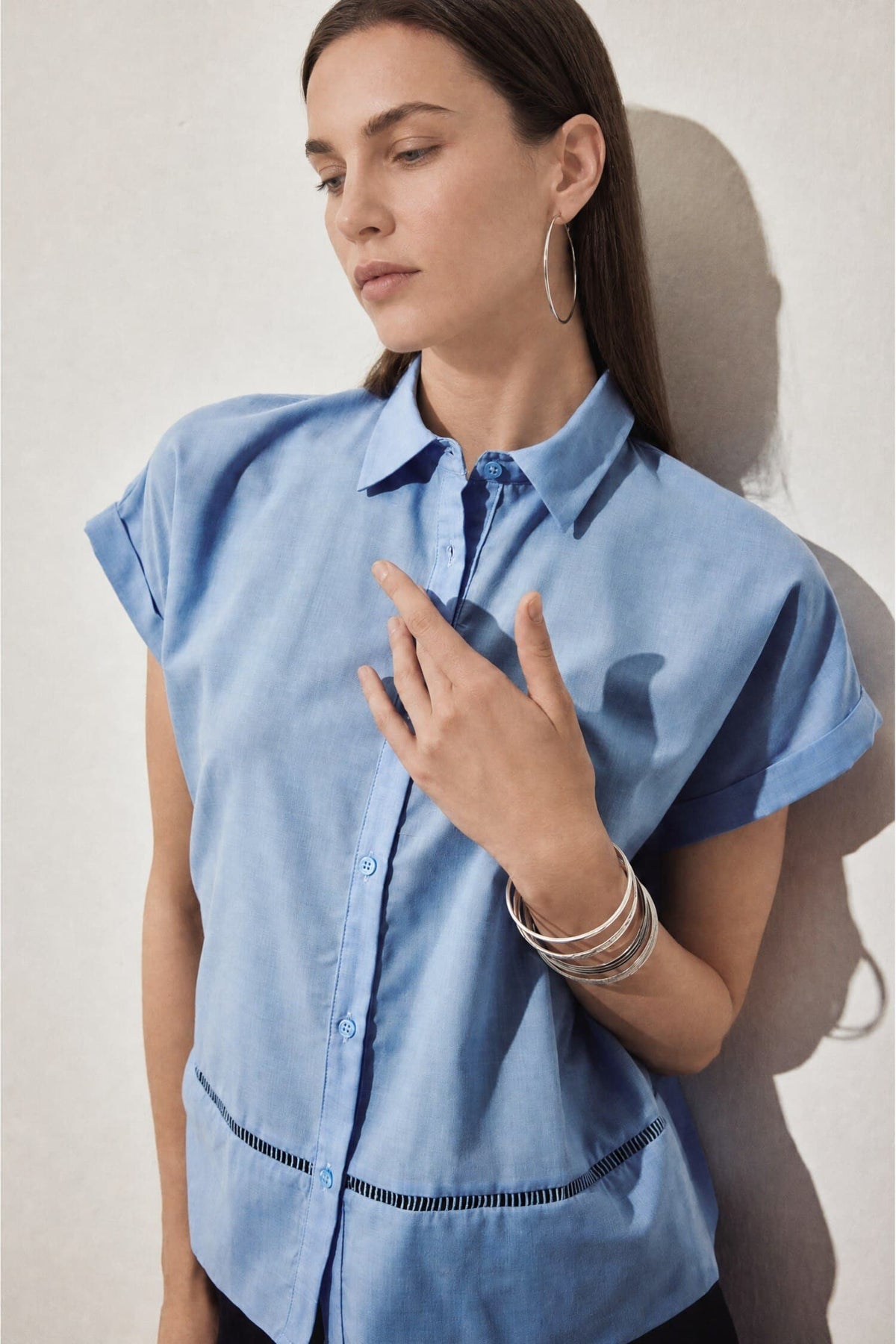 Regular Fit Shirt Collar Voile Short Sleeve Shirt
