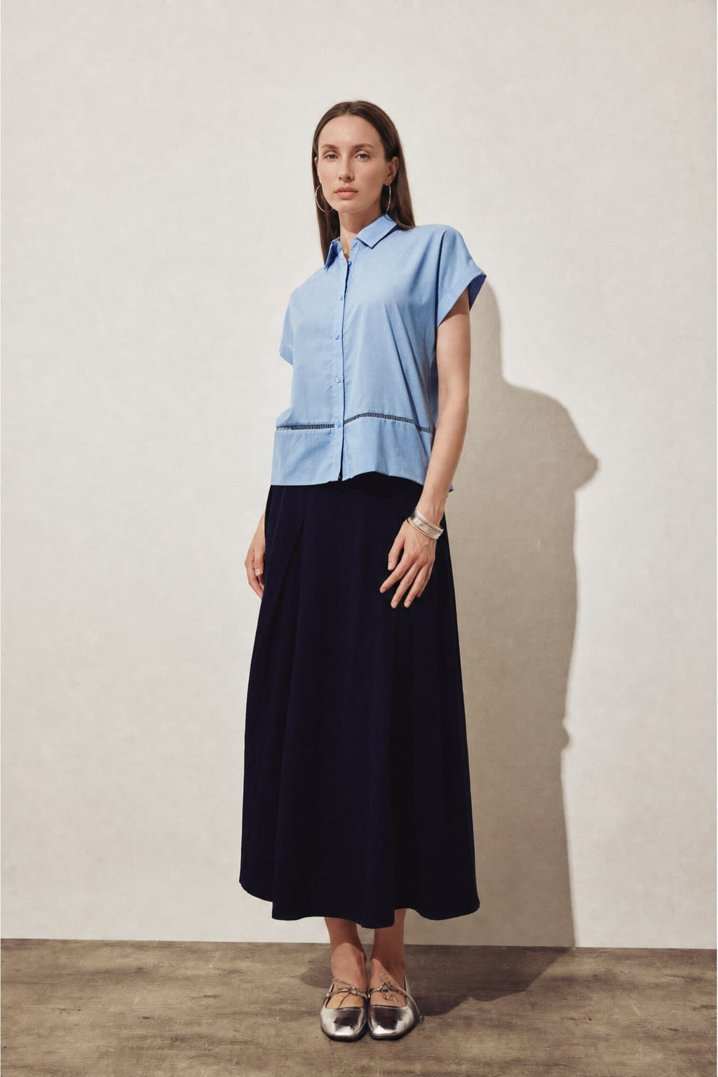 Regular Fit Shirt Collar Voile Short Sleeve Shirt