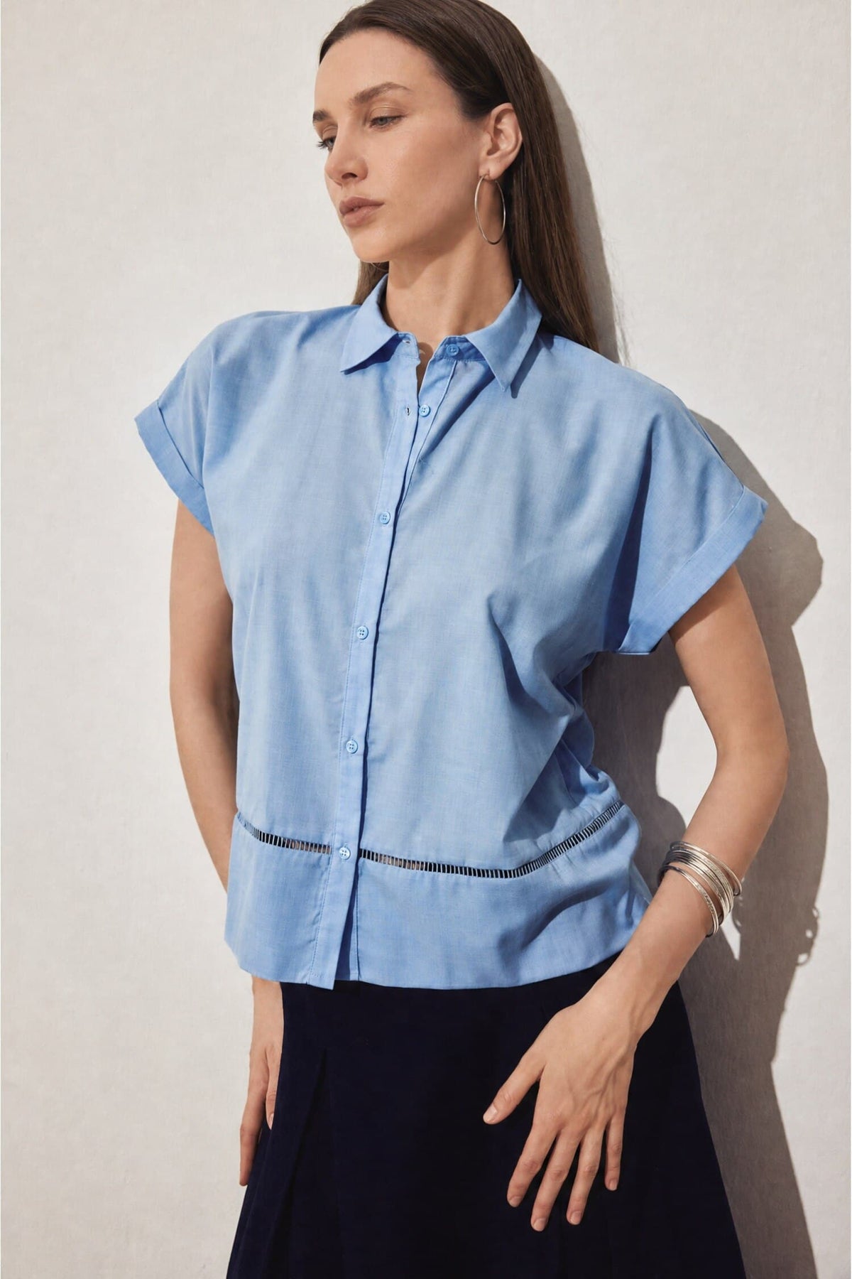 Regular Fit Shirt Collar Voile Short Sleeve Shirt