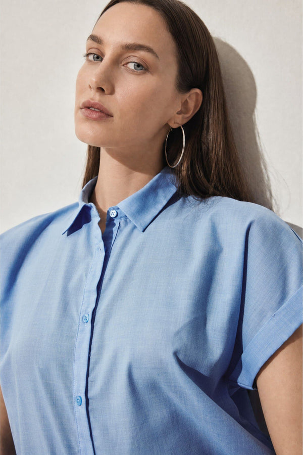 Regular Fit Shirt Collar Voile Short Sleeve Shirt