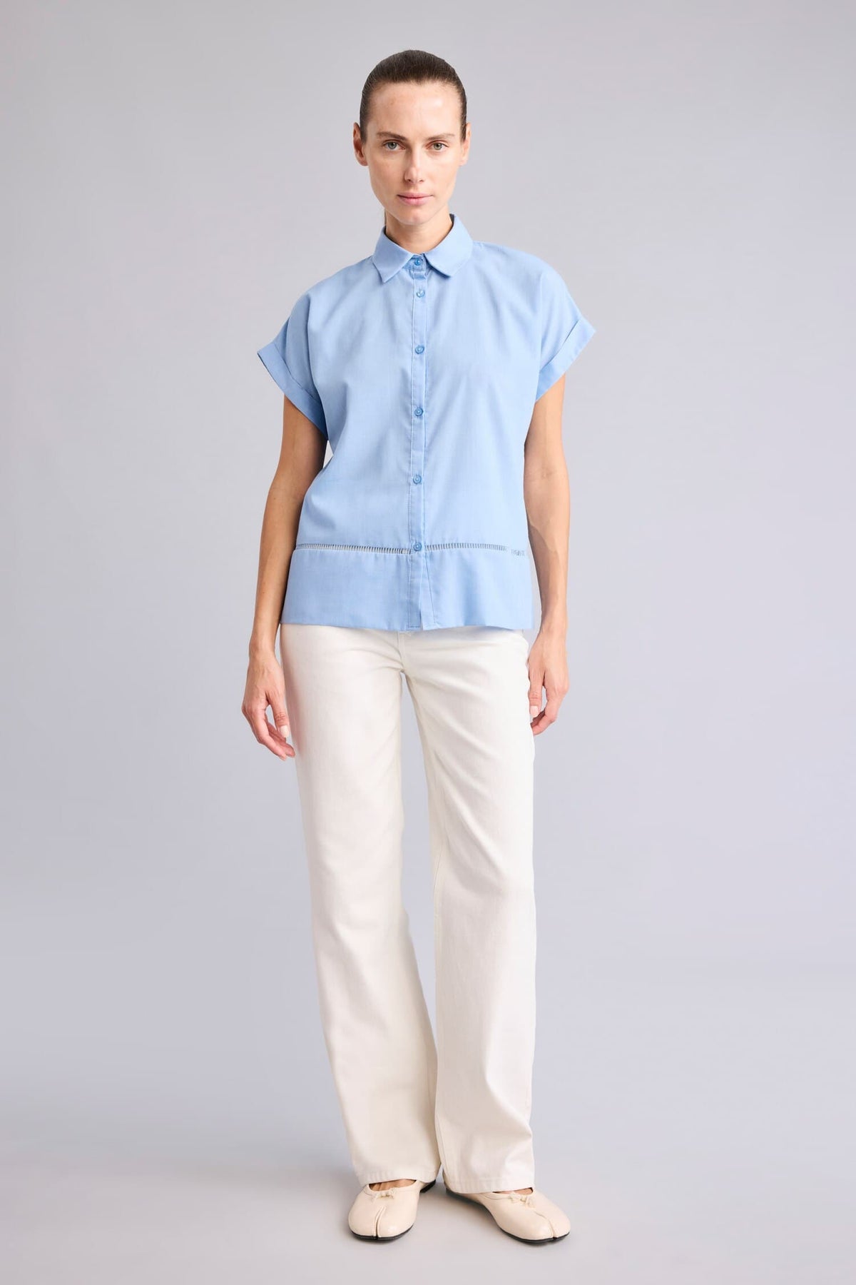 Regular Fit Shirt Collar Voile Short Sleeve Shirt