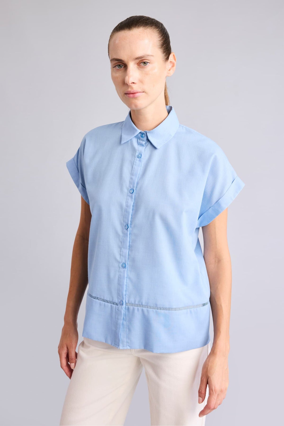 Regular Fit Shirt Collar Voile Short Sleeve Shirt