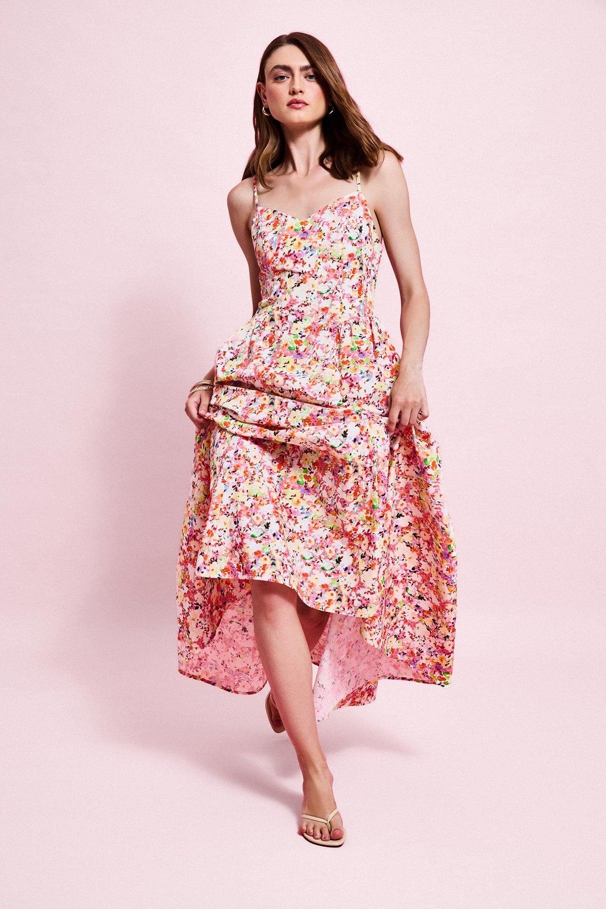 100% Cotton Floral Strappy Midi Dress