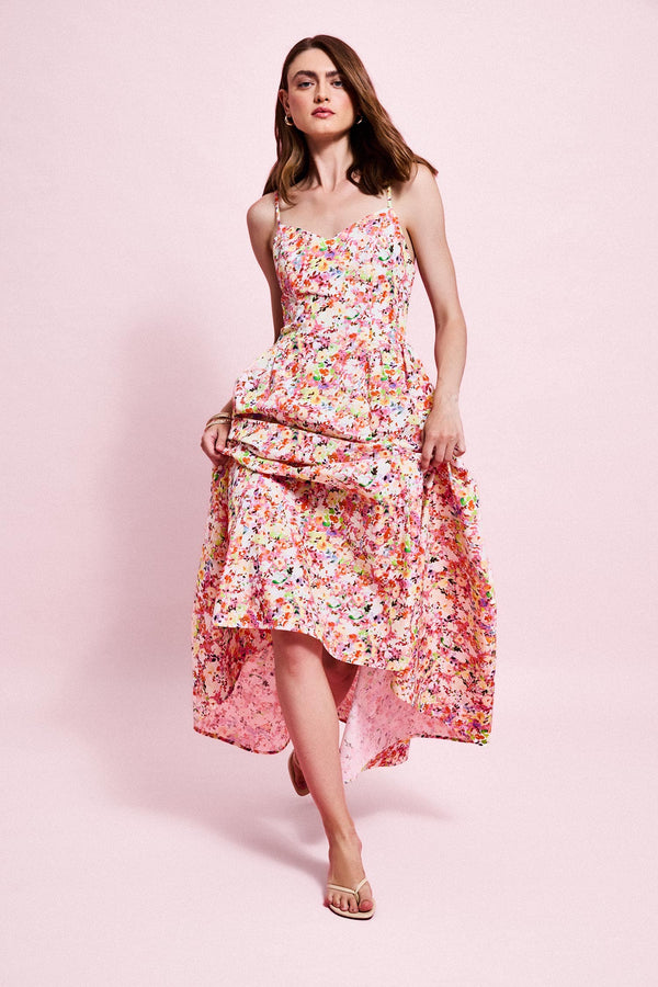 100% Cotton Floral Strappy Midi Dress