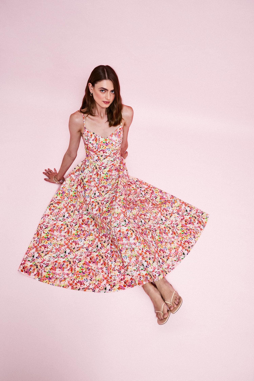 100% Cotton Floral Strappy Midi Dress