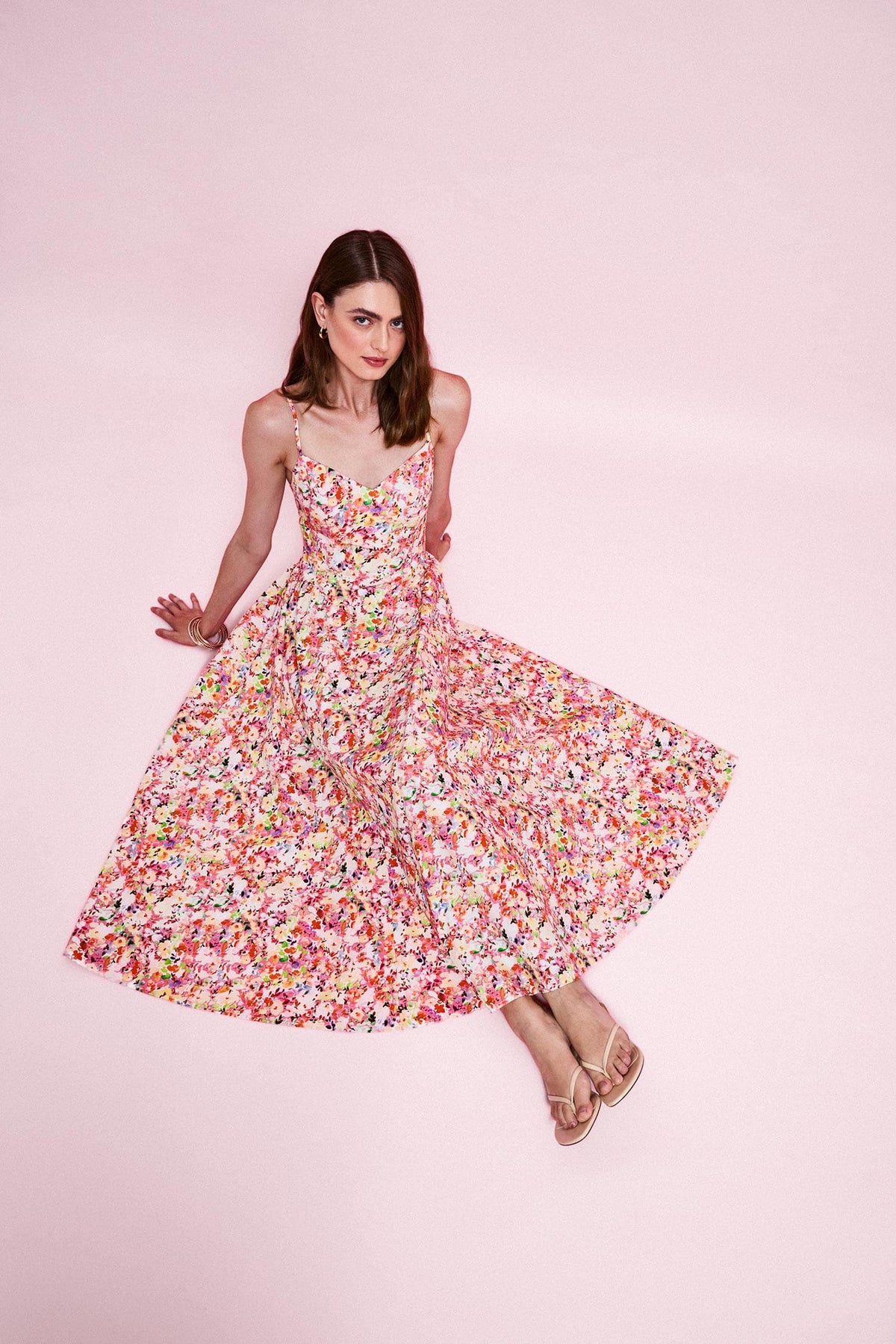 100% Cotton Floral Strappy Midi Dress
