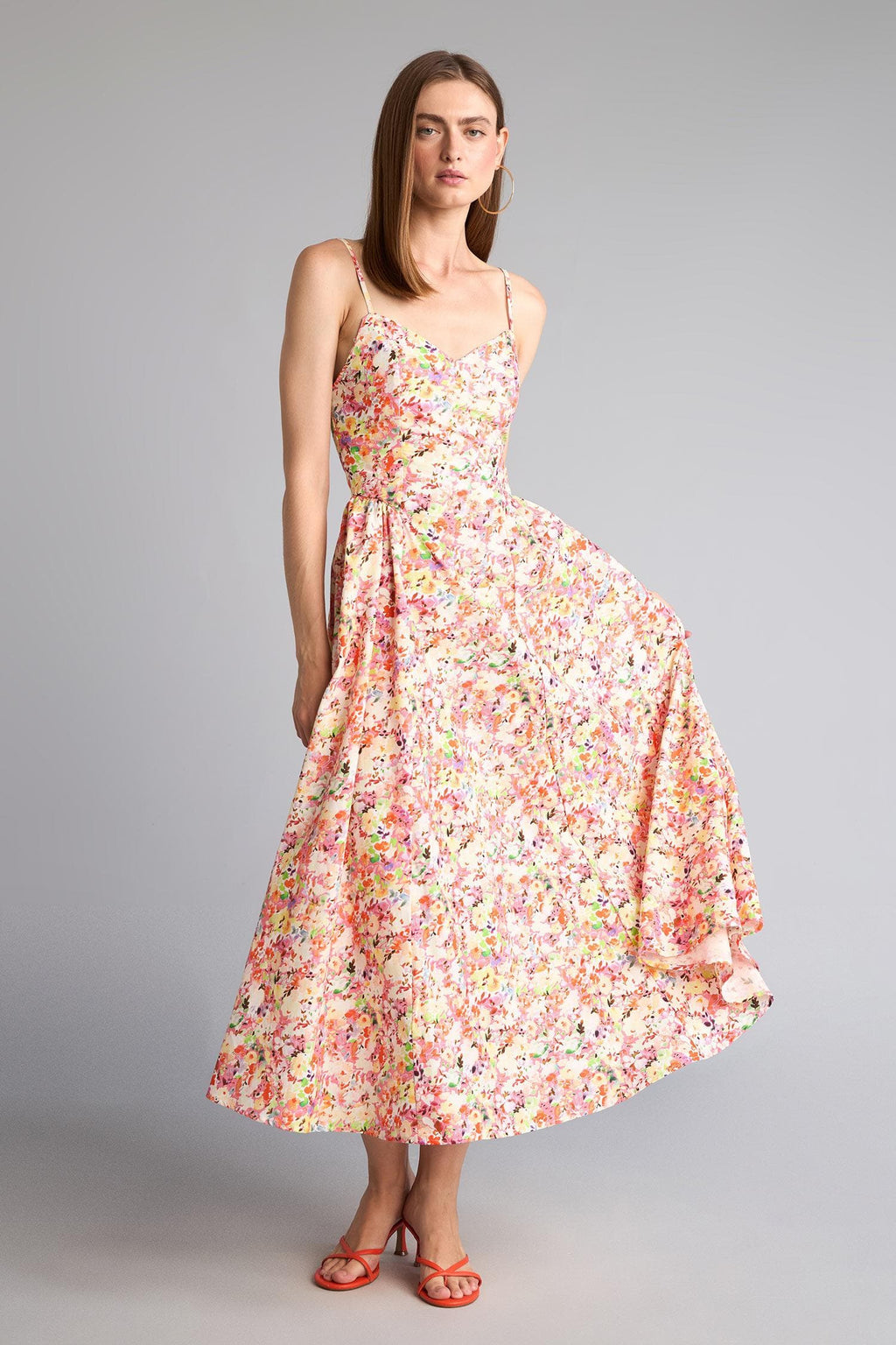 100% Cotton Floral Strappy Midi Dress