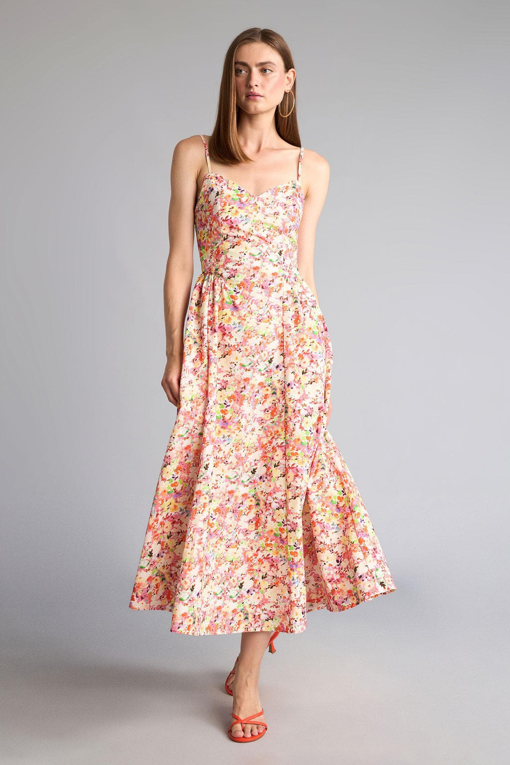 100% Cotton Floral Strappy Midi Dress