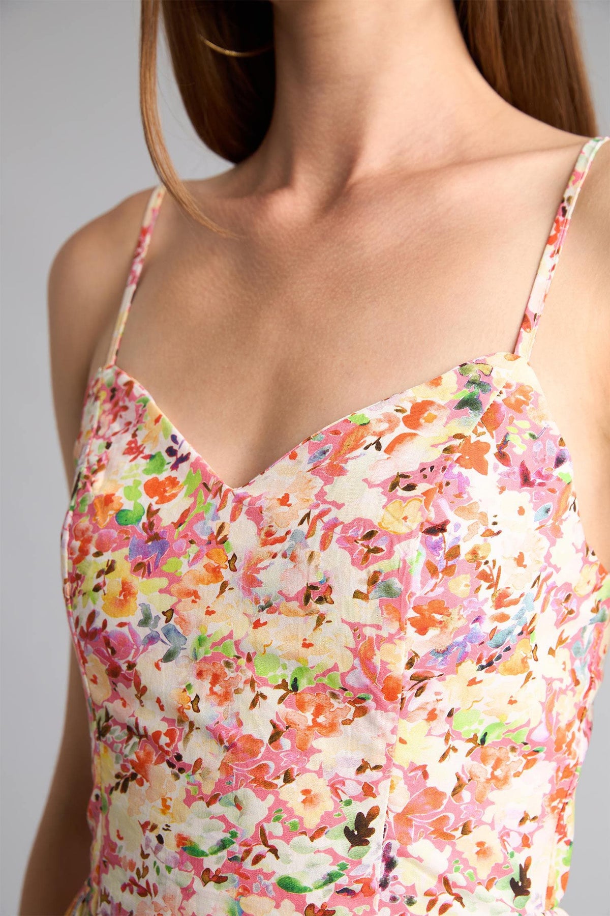 100% Cotton Floral Strappy Midi Dress
