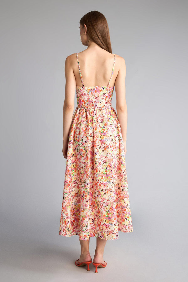 100% Cotton Floral Strappy Midi Dress