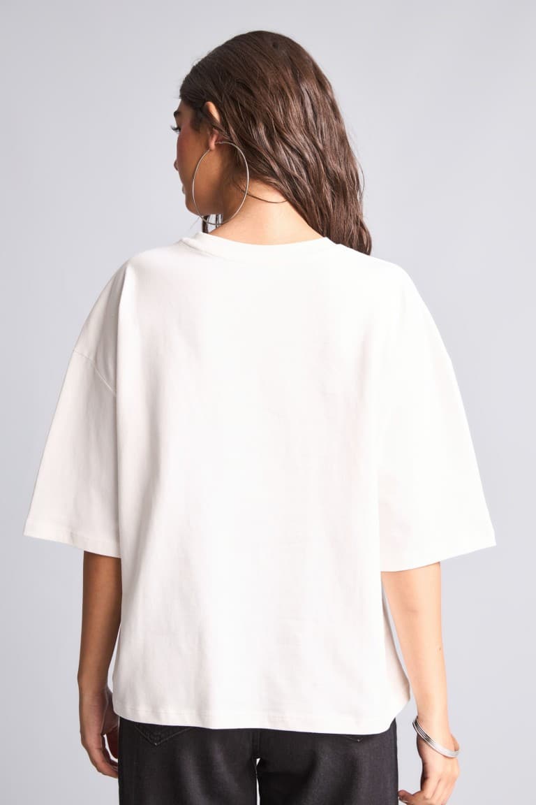 100% Cotton Loose Fit Crew Neck Short Sleeve White T-Shirt