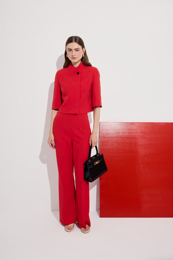 Cropped Fit High Collar Blazer Red Jacket