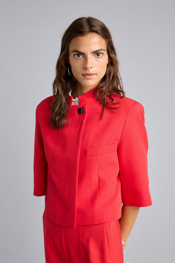 Cropped Fit High Collar Blazer Red Jacket