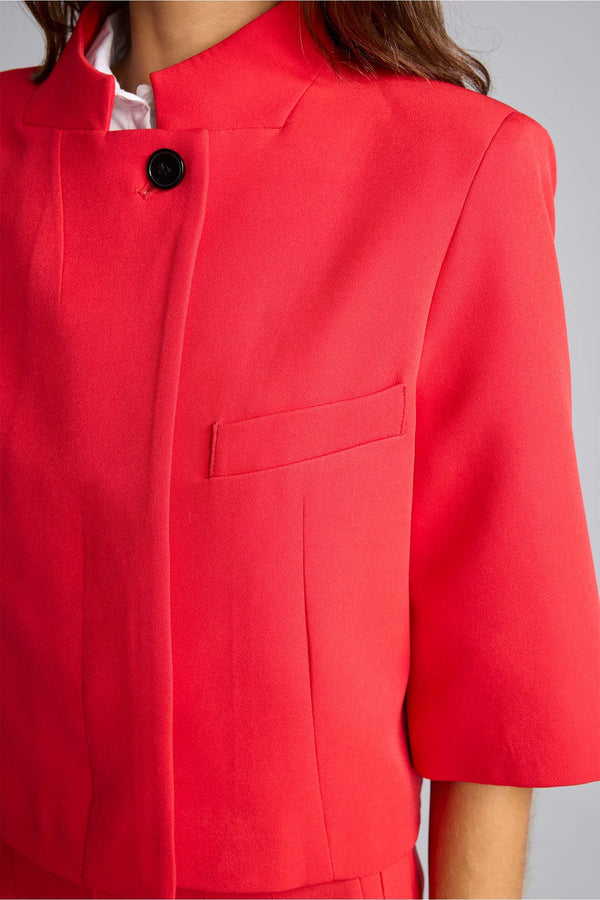 Cropped Fit High Collar Blazer Red Jacket
