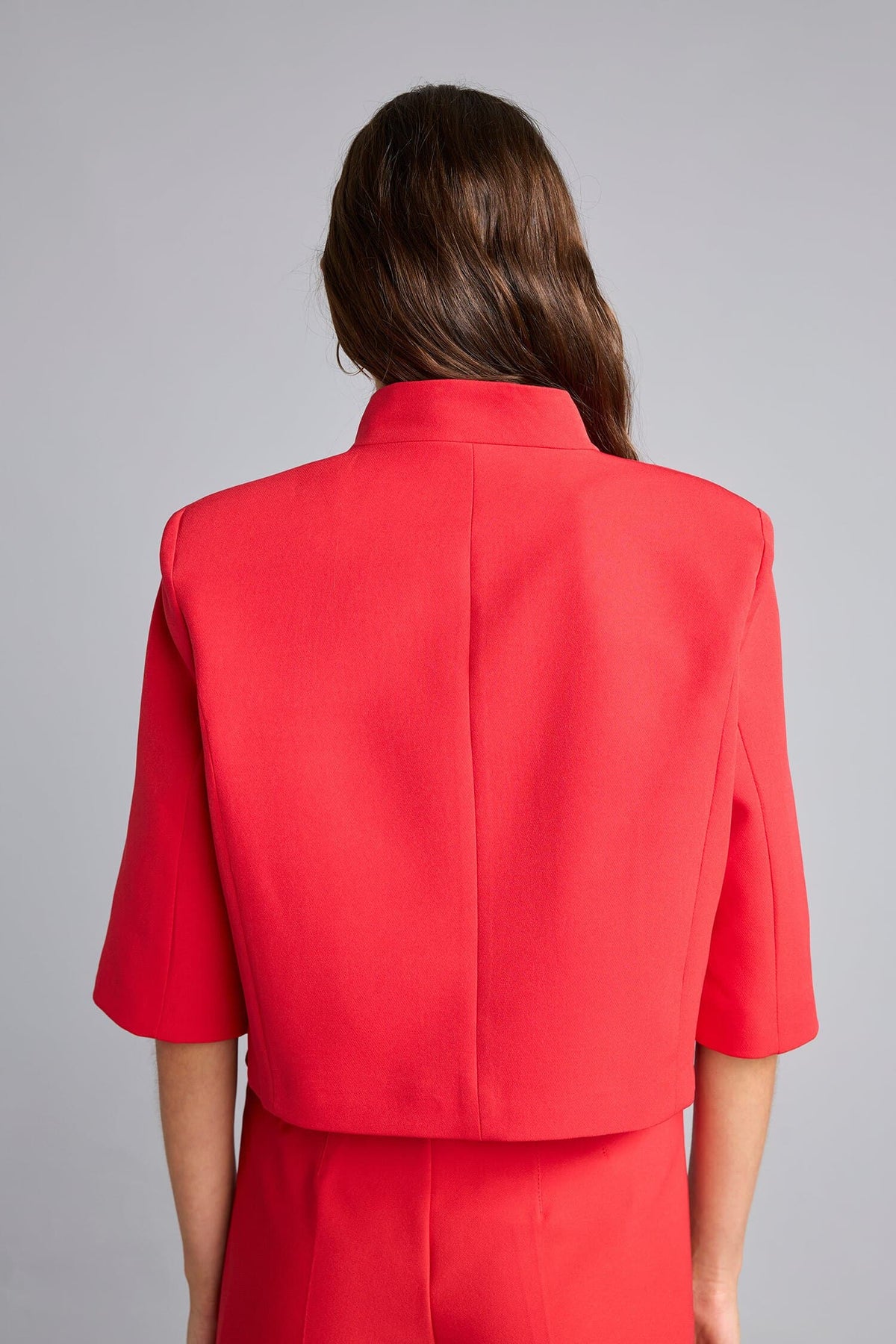 Cropped Fit High Collar Blazer Red Jacket