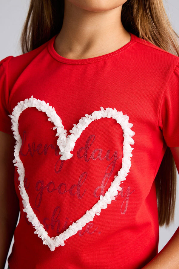 Regular Crew Neck Heart Printed Short Sleeve T-Shirt Girls