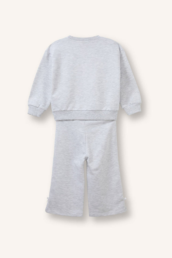Crew Neck Basic Sweatshirt Flexible Waisted Sweatpants 2 Sets Baby Girl