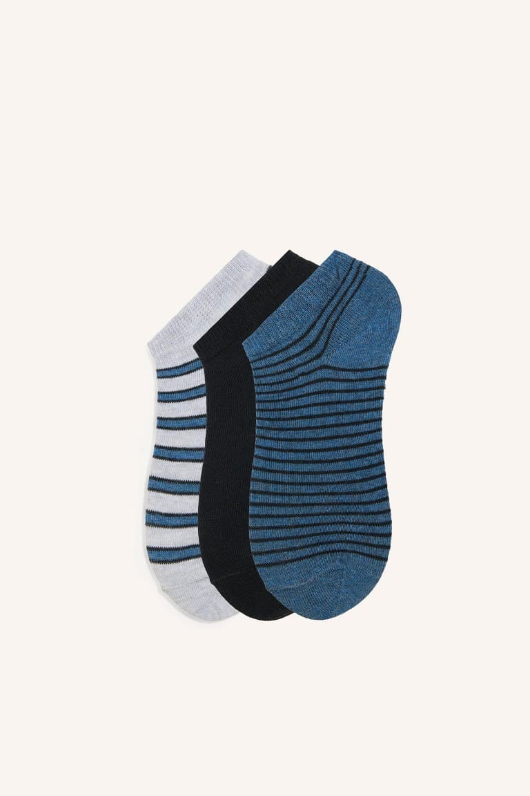 3 Pack Striped and Plain Patterned Cotton Booties Socks for Boys