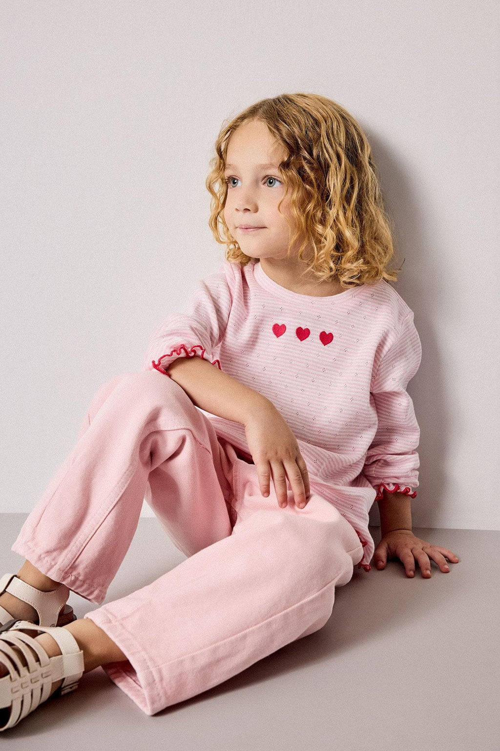 100% Cotton Crew Neck Long Sleeve Pink T-Shirt Baby Girl