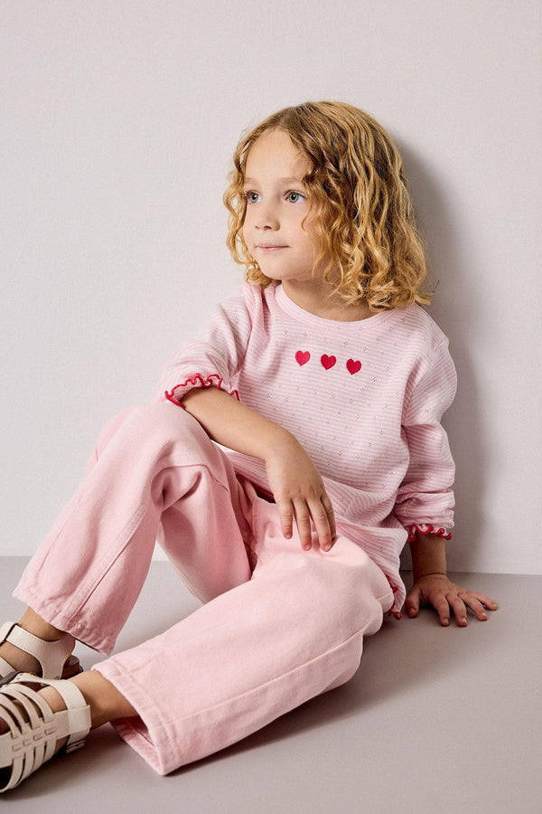 100% Cotton Crew Neck Long Sleeve Pink T-Shirt Baby Girl
