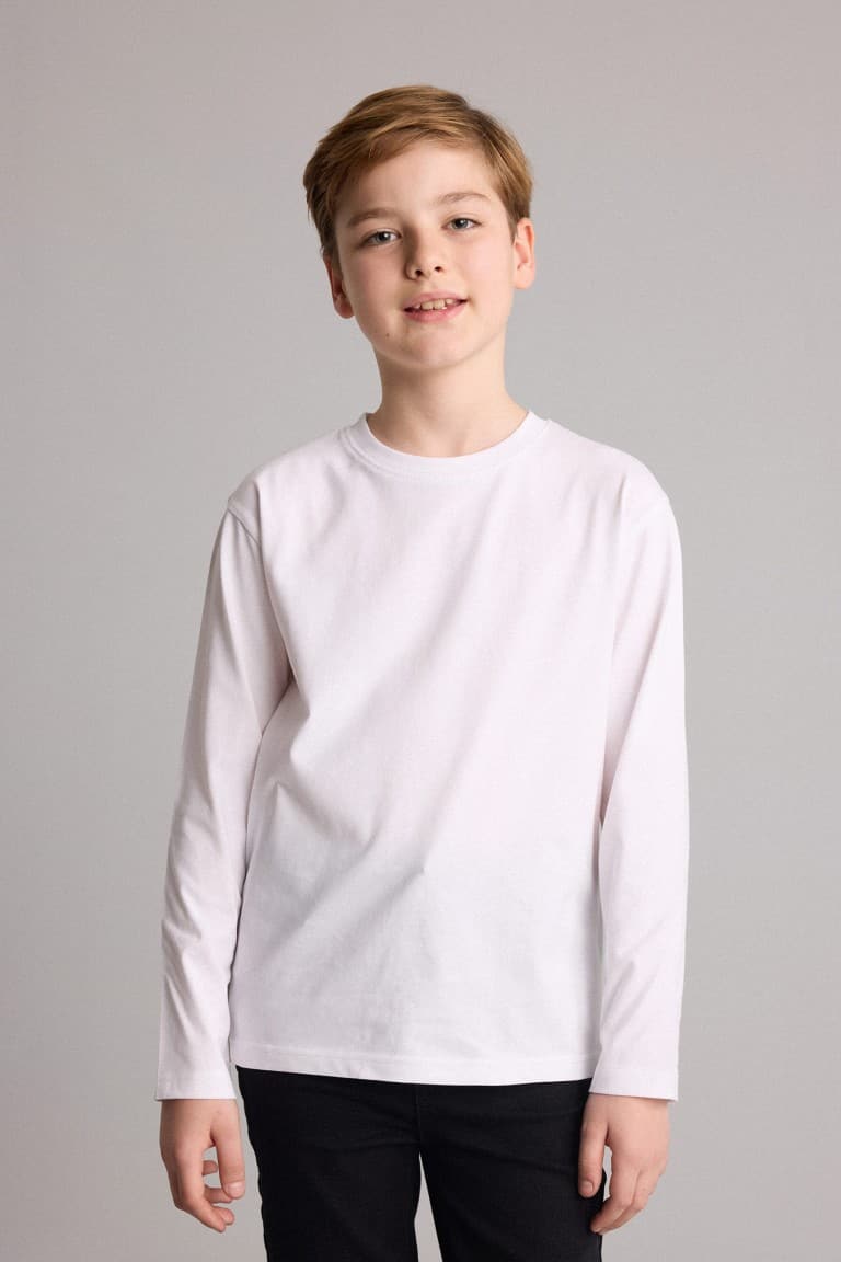 Boys Crew Neck Basic Plain Long Sleeve T-Shirt