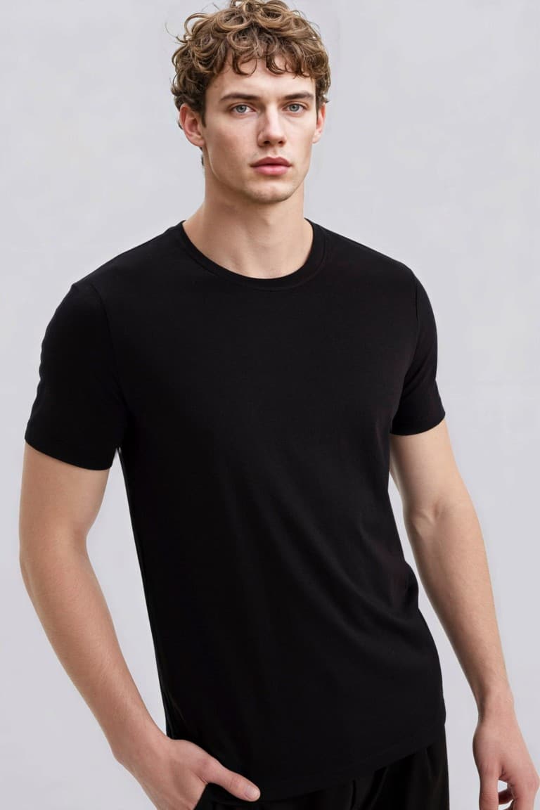 Slim Fit Slim Cut Crew Neck Basic Plain Short Sleeve T-Shirt