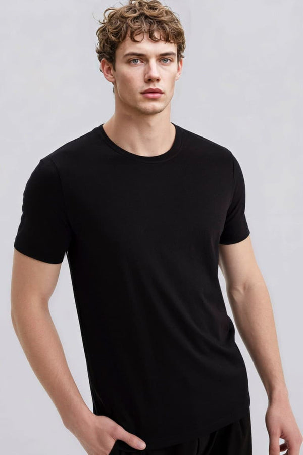 Slim Fit Slim Cut Crew Neck Basic Plain Short Sleeve T-Shirt