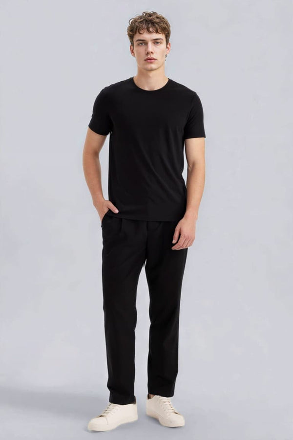 Slim Fit Slim Cut Crew Neck Basic Plain Short Sleeve T-Shirt