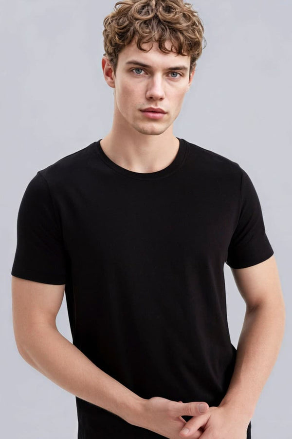 Slim Fit Slim Cut Crew Neck Basic Plain Short Sleeve T-Shirt