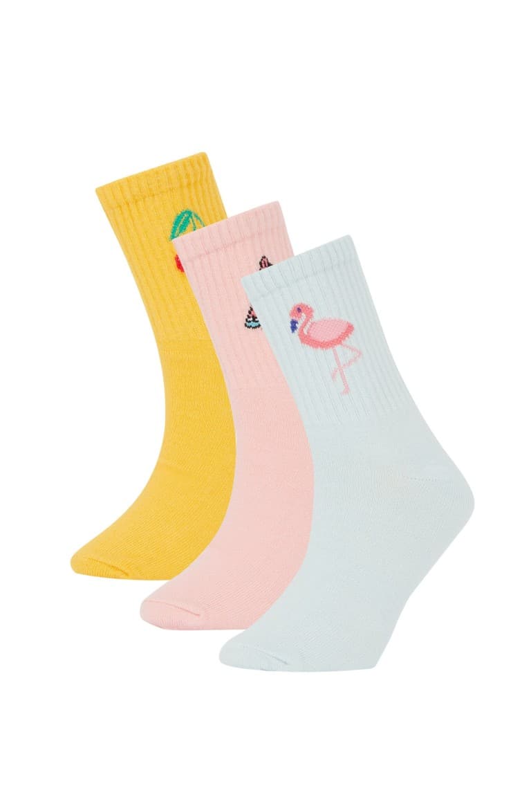 Girls Fruit Printed 3-Pack Cotton Long Socks Main image