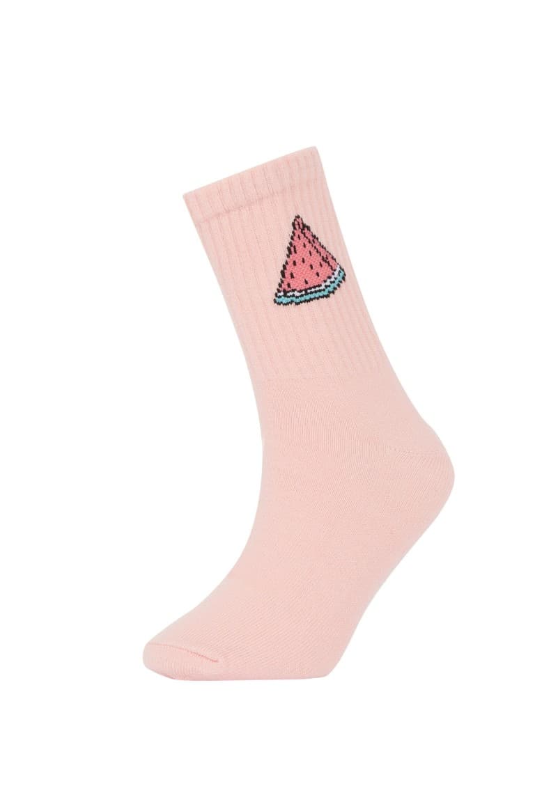 Girls Fruit Printed 3-Pack Cotton Long Socks