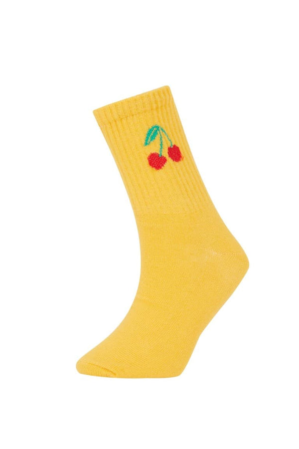 Girls Fruit Printed 3-Pack Cotton Long Socks