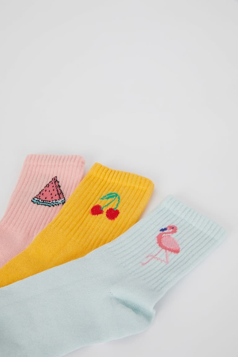 Girls Fruit Printed 3-Pack Cotton Long Socks