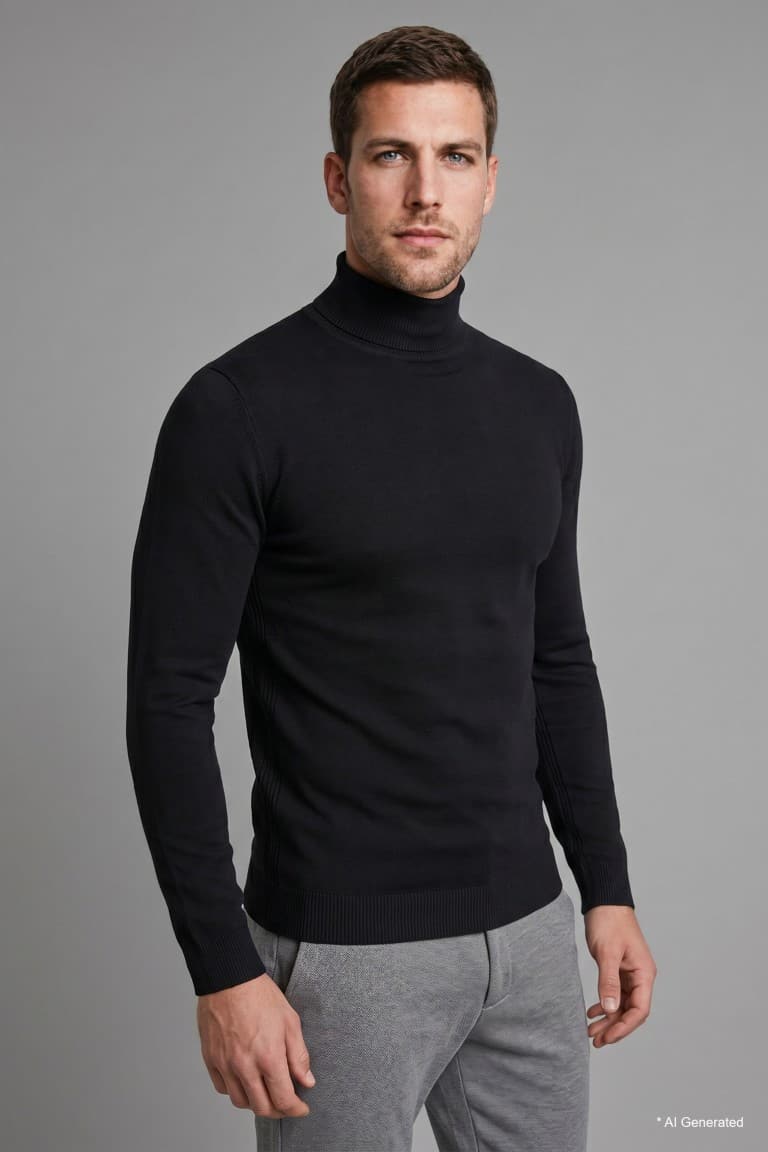 Slim Fit Slim Cut Turtleneck Basic Plain Knitwear Sweater Main image