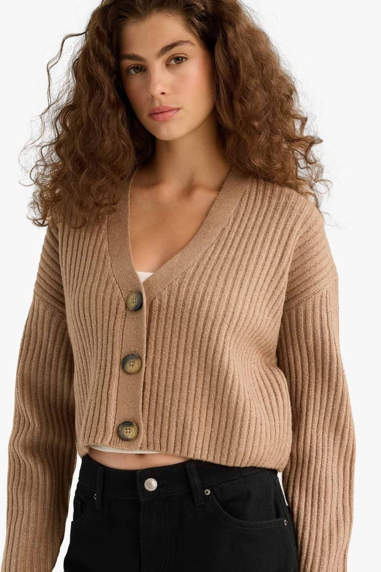 Regular Fit V-Neck Buttoned Knitwear Cardigan