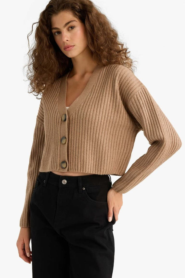 Regular Fit V-Neck Buttoned Knitwear Cardigan