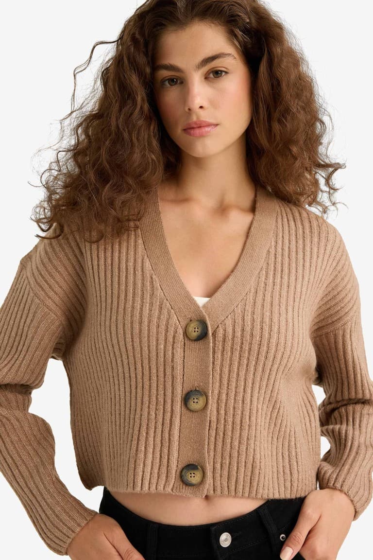 Regular Fit V-Neck Buttoned Knitwear Cardigan