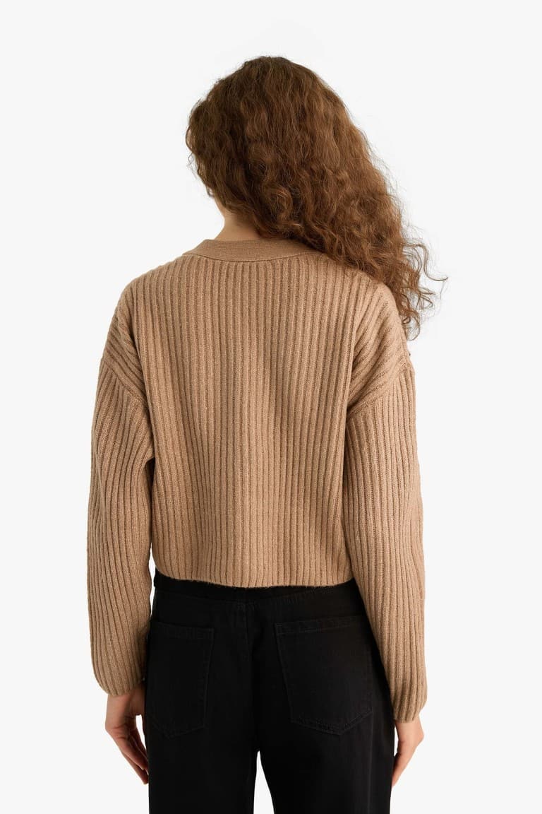 Regular Fit V-Neck Buttoned Knitwear Cardigan
