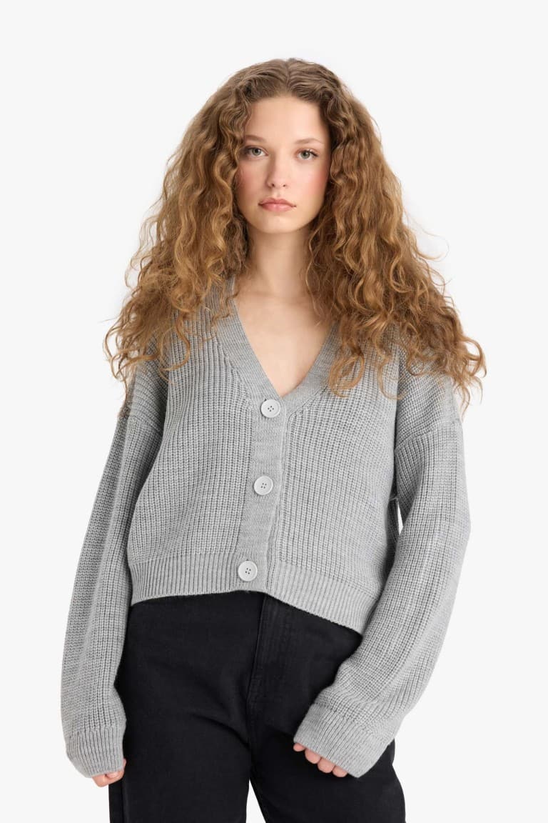 Regular Fit V-Neck Buttoned Knitwear Cardigan