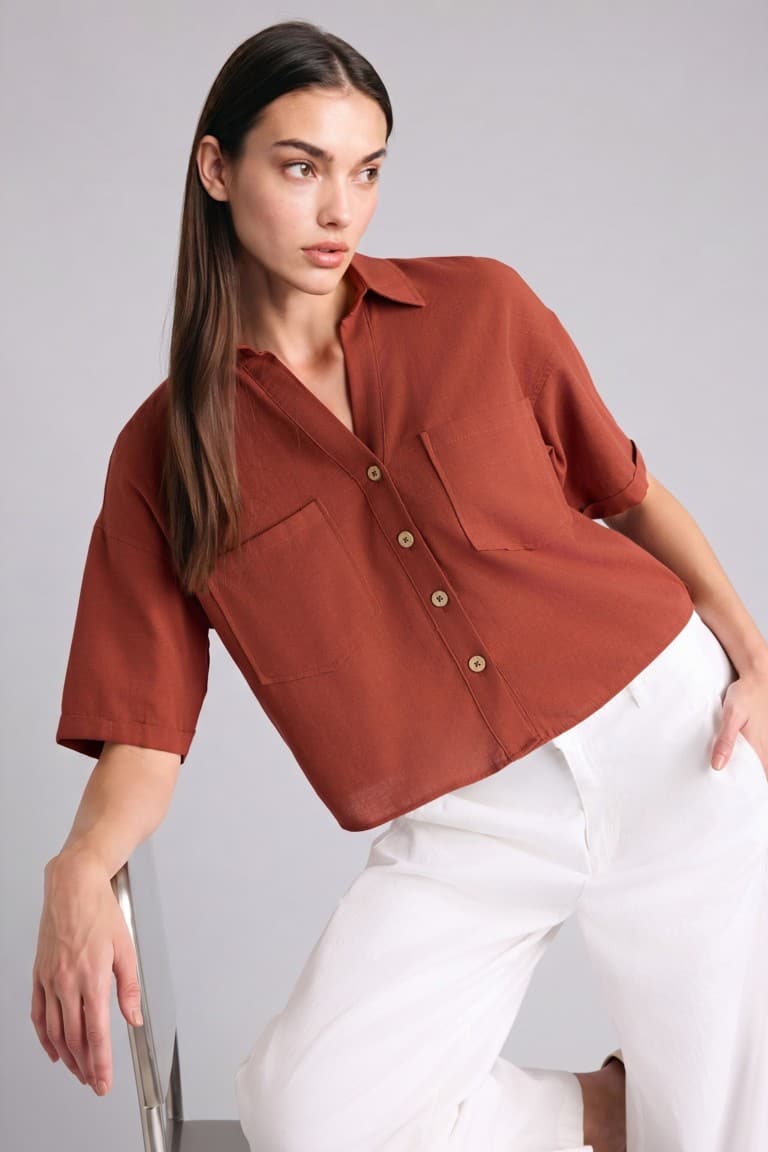 Boxy Fit Shirt Collar Short Sleeve Shirt Main image