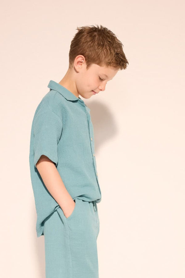 Boy Oversize Fit Polo Neck Muslin Shirt