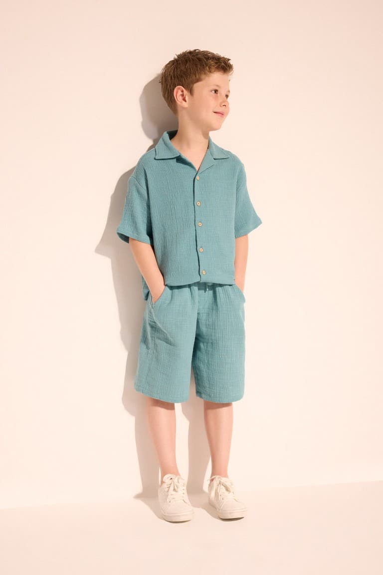 Boy Oversize Fit Polo Neck Muslin Shirt Secondary image