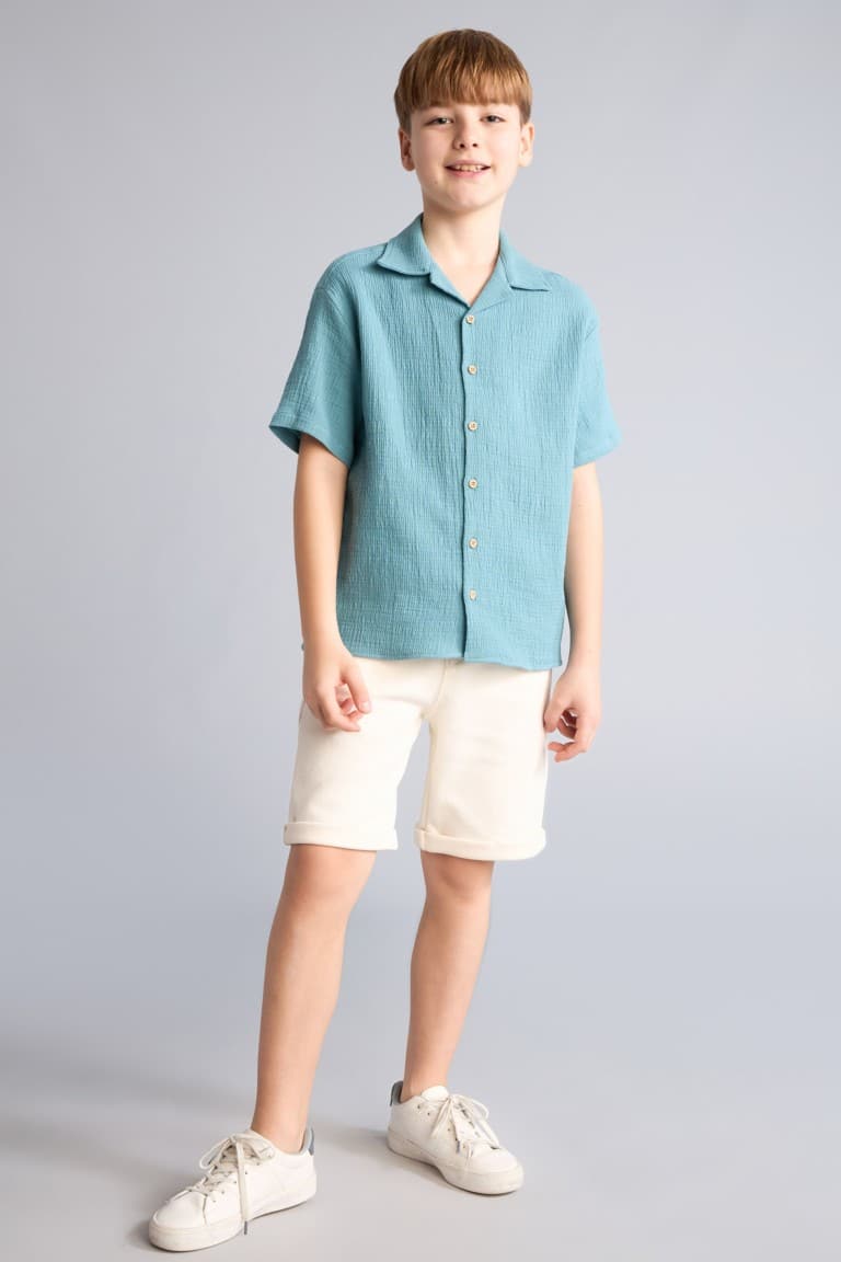 Boy Oversize Fit Polo Neck Muslin Shirt