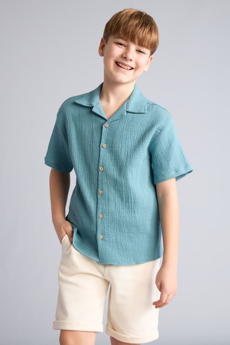 Boy Oversize Fit Polo Neck Muslin Shirt