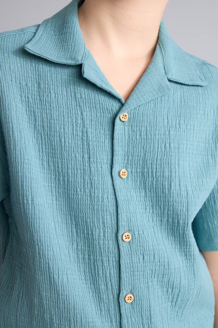 Boy Oversize Fit Polo Neck Muslin Shirt