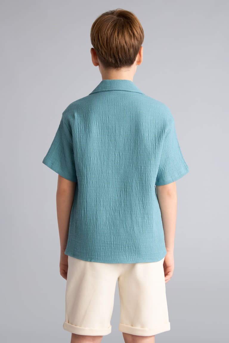 Boy Oversize Fit Polo Neck Muslin Shirt