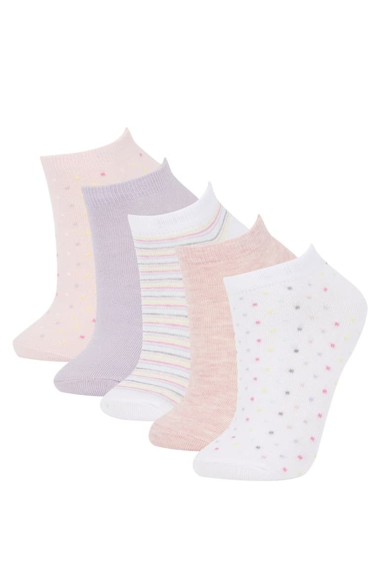 Women 5-Pack Cotton Polka Dot Striped Booties Socks