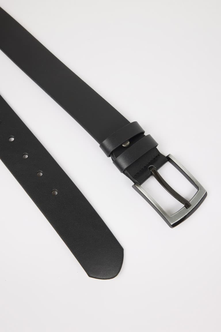 Men's Rectangular Buckle Faux Leather Jean Belt Secondary image